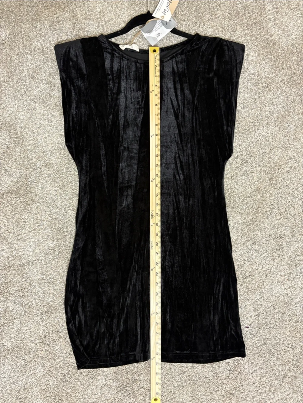 Structured Shoulder Black Velvet Mini Dress - Picture 8 of 8